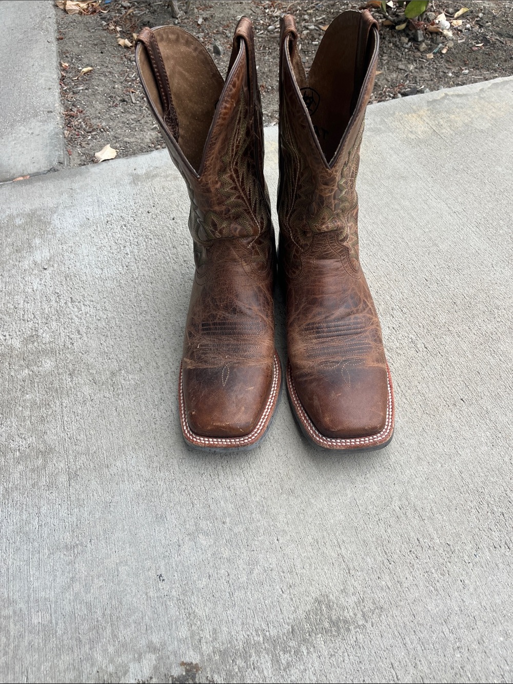 Ariat Brown Leather Square-Toe Western Boots with Embroidered Shaft